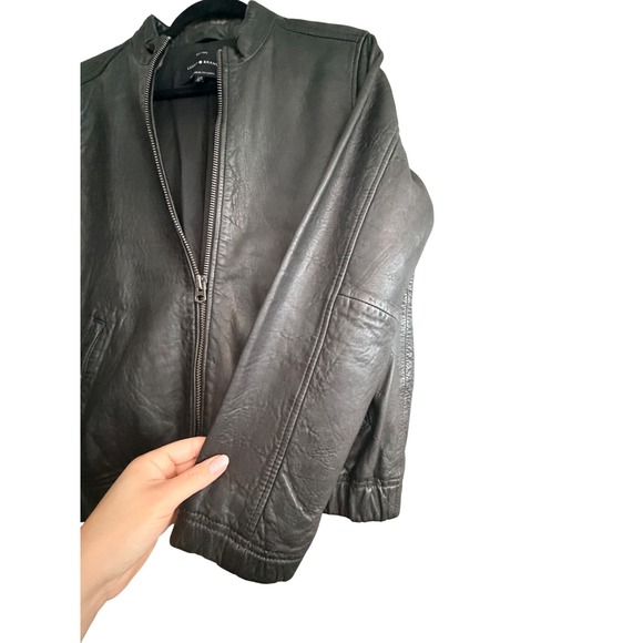 Lucky Brand Womens Black Leather Moto Bomber Jacket Size L Lightweight‎ - Picture 7 of 8